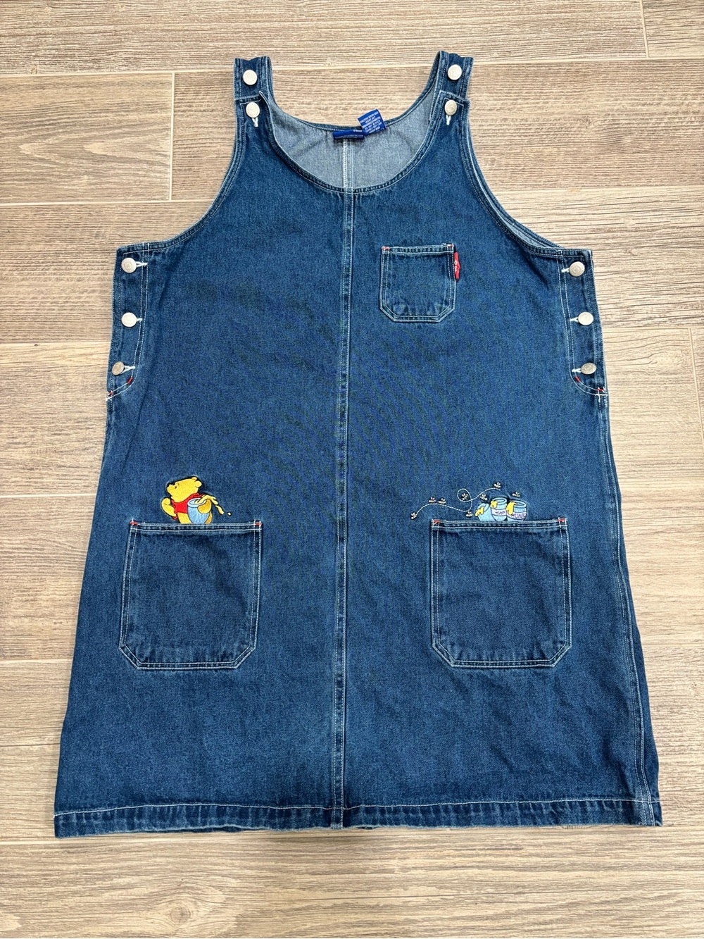 Vintage Women’s Winnie The Pooh Jumper Dress Overall Denim Jean 90s RARE Size XL